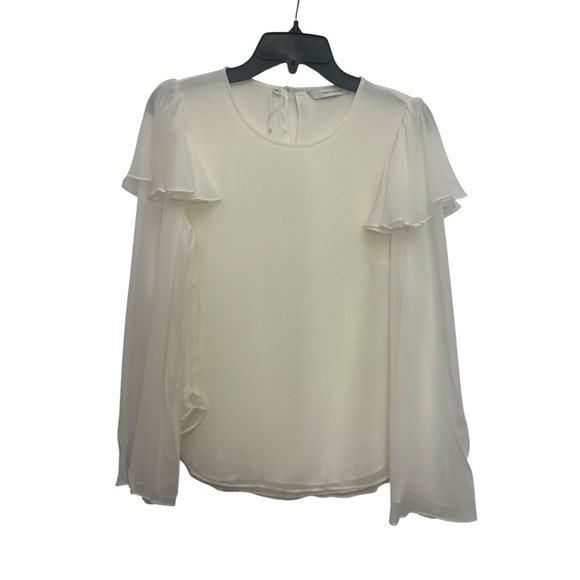 Rebecca Taylor Silk Chiffon Ruffle Blouse Size 4 Ivory Sheer Sleeve Feminine NWT - Picture 2 of 8